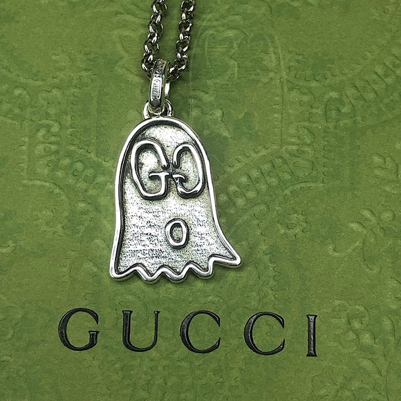 GUCCI Sterling Silver Ghost GG Monogram Necklace 21” Unisex NIB - Picture 4 of 17